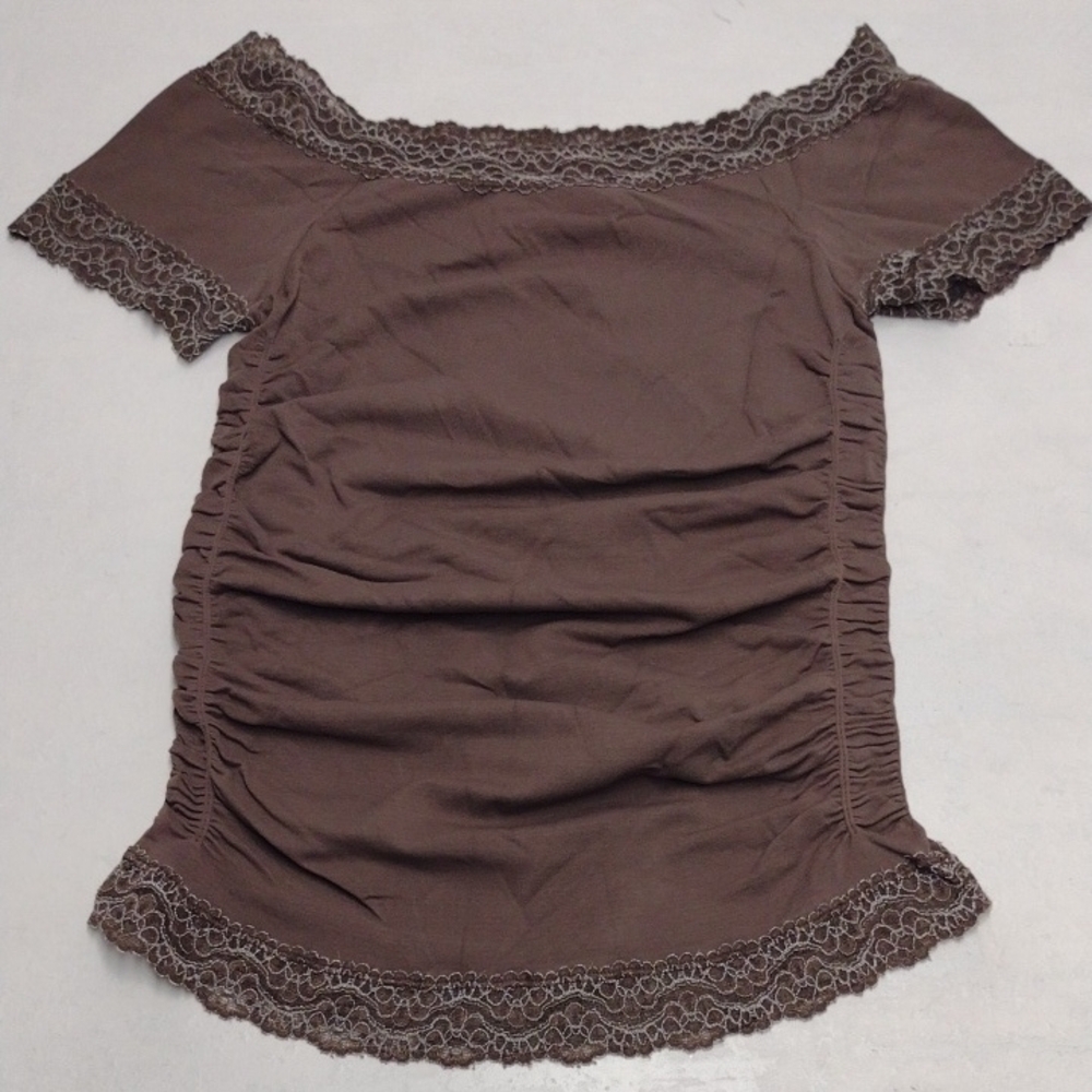 Last Tango 90s Brown Lace Trim Top Y2K,